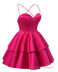 Fuchsia Satin Homecoming Dress Sweetheart Neck Tiered Short Graduation Dress