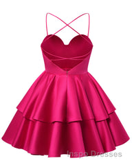 Black Satin Homecoming Dress Sweetheart Neck Tiered Short Graduation Dress