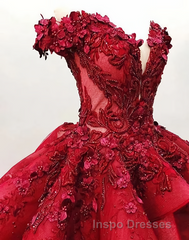 Ball Gown Off the Shoulder Evening Prom Dress with Beading, Puffy Long Quinceanera Dress