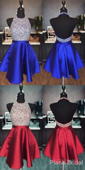 Halter Neck Homecoming Dress, Short Beaded Graduation Dresses, Dance Dress, Sweet 16 Dress