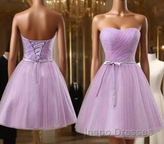 Youthful Lavender Homecoming Dress, Sweetheart Short Evening Prom Party Dress, Ruched With Sash Bridesmaid Dress