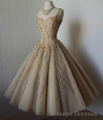 Cute Straps Tea-Length Homecoming Dress