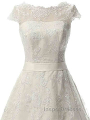 Glamorous Cap Sleeves Covered Button Ribbon Wedding Dress