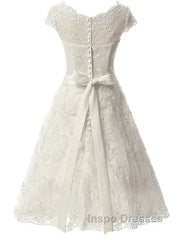 Glamorous Cap Sleeves Covered Button Ribbon Wedding Dress
