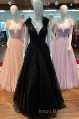 Glitter Feathers V-Neck Empire Waist A-Line Evening Prom Gown,Evening Prom Party Dress