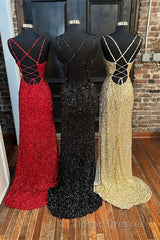 Glitters Mermaid Sequin Long Formal Dress with Slit,Best Evening Prom Dress