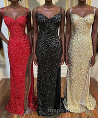 Glitters Mermaid Sequin Long Formal Dress with Slit,Best Evening Prom Dress