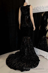Glittery Long Red Mermaid Sleeveless Evening Prom Dress Sequin