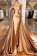 Gold Satin One Shoulder Overskirt  Evening Prom Dress