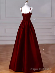 Gorgeous A line Straps Satin Burgundy Prom Dress