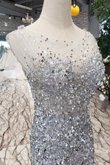 Gorgeous Mermaid Backless Silver Grey Sequins Evening Prom Dress, Mermaid Silver Grey Formal Dress, Shiny Silver Grey Evening Dress
