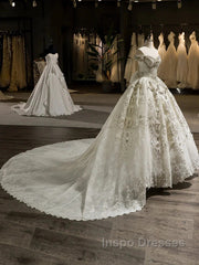 Gorgeous Off-The-Shoulder Chapel Train Ball Gown Wedding Dress With Bowknot