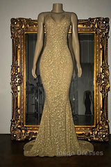Gorgeous Sequined Mermaid Spaghetti-Strap Long Sleevesless Evening Prom Party Gowns