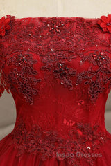 Gorgeous Strapless Burgundy Lace Beaded Long Evening Prom Dress, Lace Burgundy Formal Evening Dress, Burgundy Lace Ball Gown