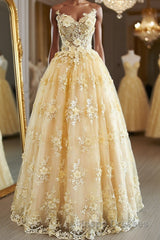 Gorgeous Yellow Lace Appliques Long Evening Prom Dress, Yellow Lace Formal Dress, Yellow Evening Dress
