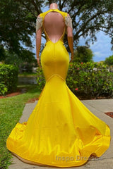Gorgeous Yellow Long Mermaid Tassel Off the Shoulder Satin Backless Evening Prom Dress with Ruffles