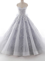 Gray Ball Gown Sweetheart Tulle Appliques With Sash Wedding Dress