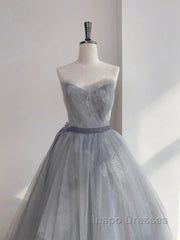 Gray Tulle Lace Long Evening Prom Dress Sweet 16 Dress A Line Off Shoulder December Wedding Guest Dress