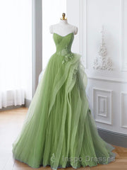 Green A-Line Off Shoulder Long Evening Prom Dress Lace Long Evening Prom Dress