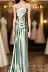 Green Bodycon Dress Strapless Satin Long Evening Prom Dress Simple Evening Dress