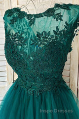 Green Lace Tulle Short Evening Prom Homecoming Dress, Green Lace Formal Graduation Evening Dress
