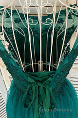 Green Lace Tulle Short Evening Prom Homecoming Dress, Green Lace Formal Graduation Evening Dress