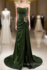 Green Sequins Long Mermaid Evening Prom Dress, Green Lace-Up Party Dress With Slit