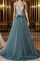 Green sweetheart tulle lace long Evening Prom Dress green formal Dress