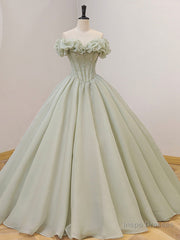 Green Tulle Beading Long Prom Dresses, Green Formal Graduation Dresses