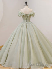 Green Tulle Beading Long Evening Prom Dress, Green Formal Graduation Dress