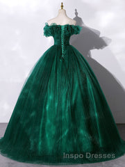Green tulle off shoulder long Evening Prom Dress green tulle formal gown