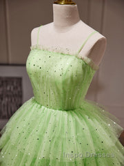 Green Tulle Short Evening Prom Dress, Cute Green Homecoming Dress