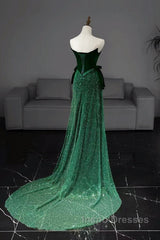 Green Tulle Velvet Long Evening Prom Dress, Green Long Formal Dress