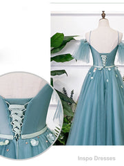 Green V Neck Tulle Lace Long Prom Dress Lace Evening Dress