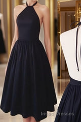 Halter Neck Backless Black Short Evening Prom Dress, Black Homecoming Dress