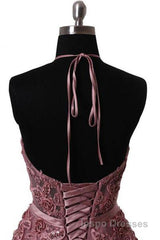 Halter Neck Backless Lace Evening Prom Dress, Open Back Halter Neck Lace Formal Evening Dress