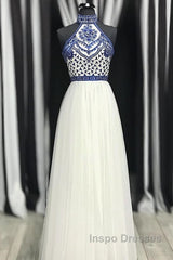 Halter Scoop Neck Tulle Floor-Length Evening Prom Dress