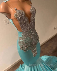 High Neck Mermaid Mint Green Satin Evening Prom Dress