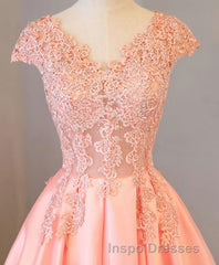 Custom Made V Neck Lace Long Evening Prom Dress, Lace Evening Prom Dress