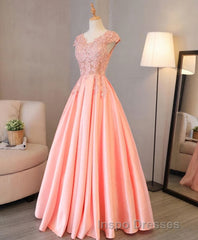 Custom Made V Neck Lace Long Evening Prom Dress, Lace Evening Prom Dress