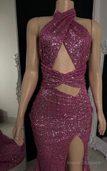 unique halter sequins mermaid prom dress black girls slay