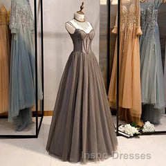 A-Line Evening Prom Dress Open Back Dress Formal Wedding Party Floor Length Sleeveless Spaghetti Strap Tulle with Pleats