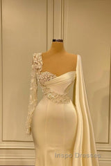 Ivory One Shoulder Asymmetric Evening Prom Dress with Ruffles