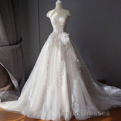 Ball Gown Off Shoulder Sleeveless Sweetheart Appliques Beading Tulle Wedding Dress