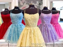 Lace Applique A-line Homecoming Dress Short Evening Prom Dress,Semi Formal Dress