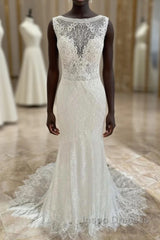 Lace Open Back Mermaid Long Wedding Dress