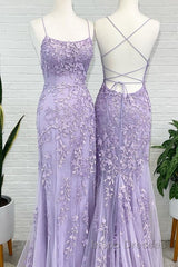 Lavender Lace Corset Evening Prom Dress Mermaid Scoop  Evening Dress With Beading