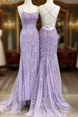 Lavender Lace Corset Evening Prom Dress Mermaid Scoop  Evening Dress With Beading