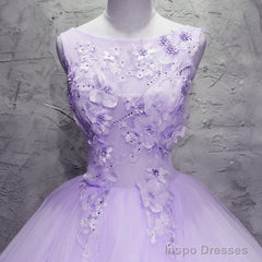 Lavender Tulle with Flowers Ball Gown Sweet 16 Dress, Lavender Long Formal Dress
