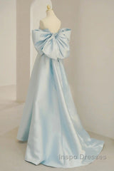 Light Blue Chic Satin Off Shoulder Long Party Dress, A-Line Light Blue Formal Dress